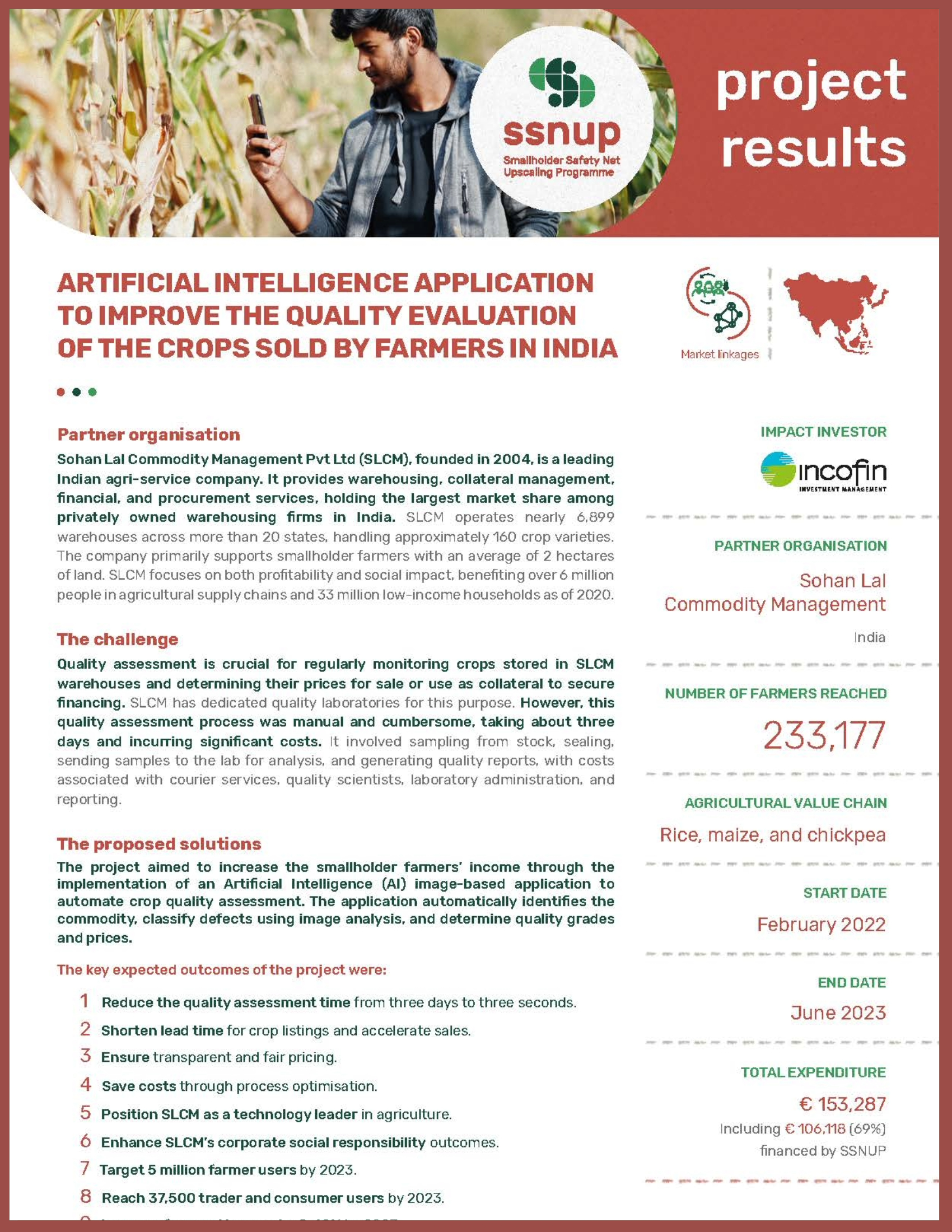 Cover Artificial Intelligence application to improve the quality evaluation of the crops sold by farmers in India